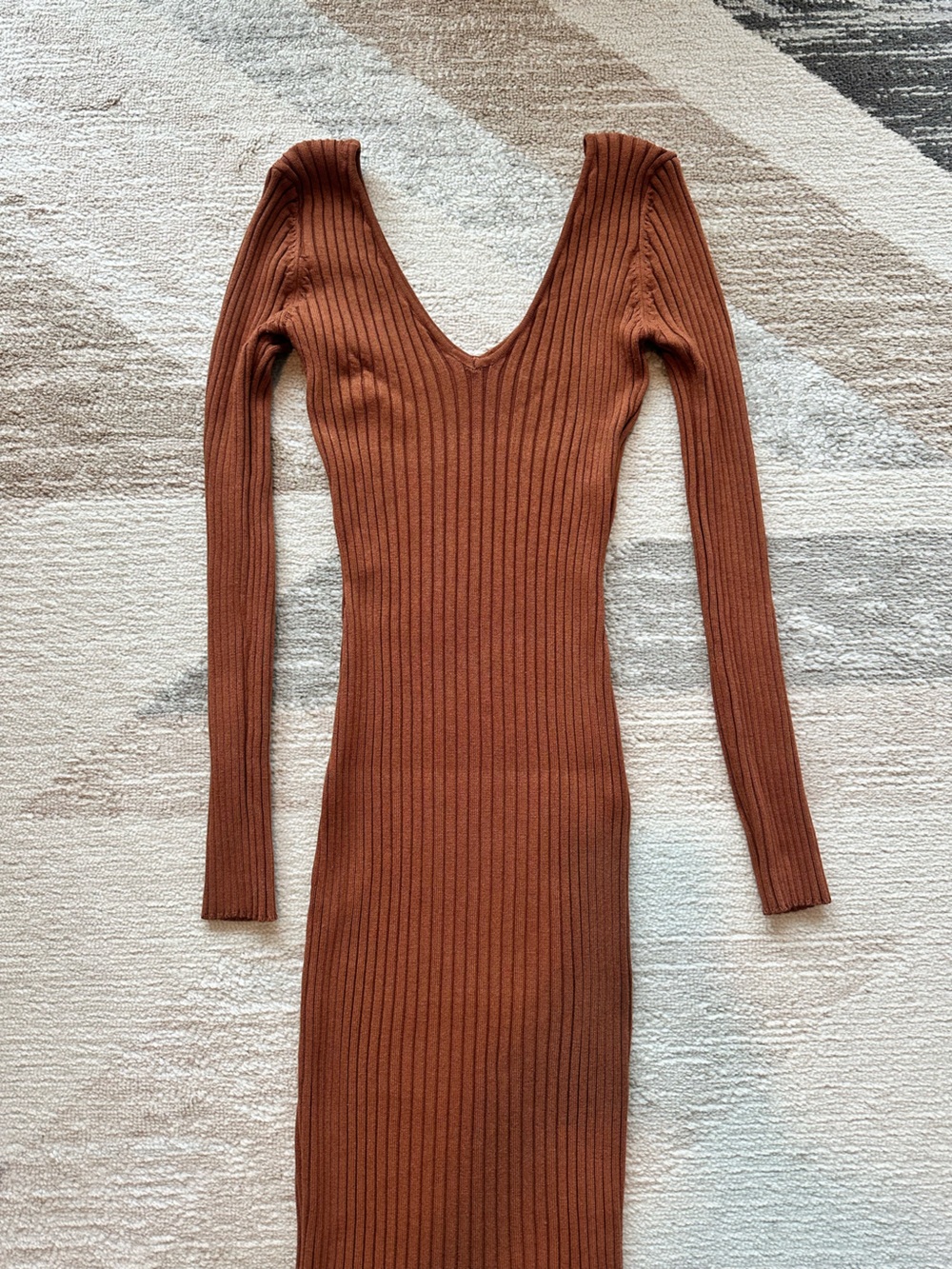 JLUXLABEL Long-Sleeve Ribbed Knit Bodycon Dress In Rust Size M - Picture 2 of 9